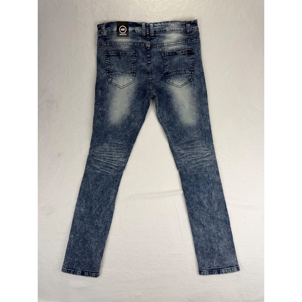 Mecca Mens Blue Wash Moto Biker Stretch Slim Fit Jeans 32x32 MC-MJ501 NWT - Picture 7 of 8